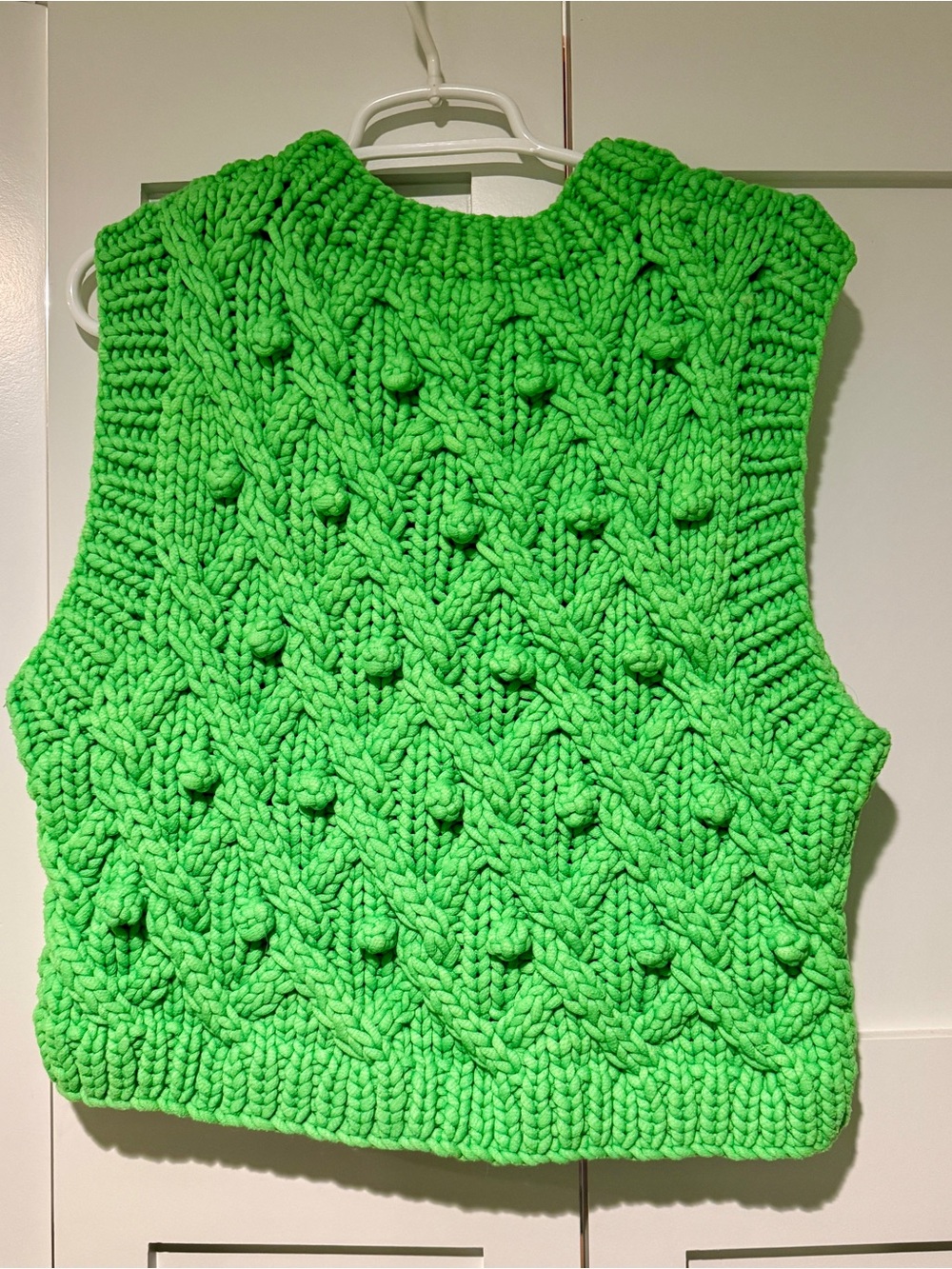 Natan Chunky Knit Bobble Crop Vest - Neon Green